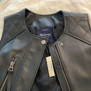 NWT Madewell Black Leather Moto Vest Size Small